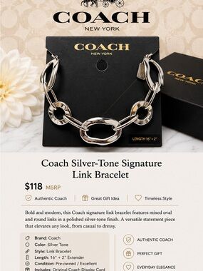 Coach Polished Silver-Tone Oval Link Bracelet